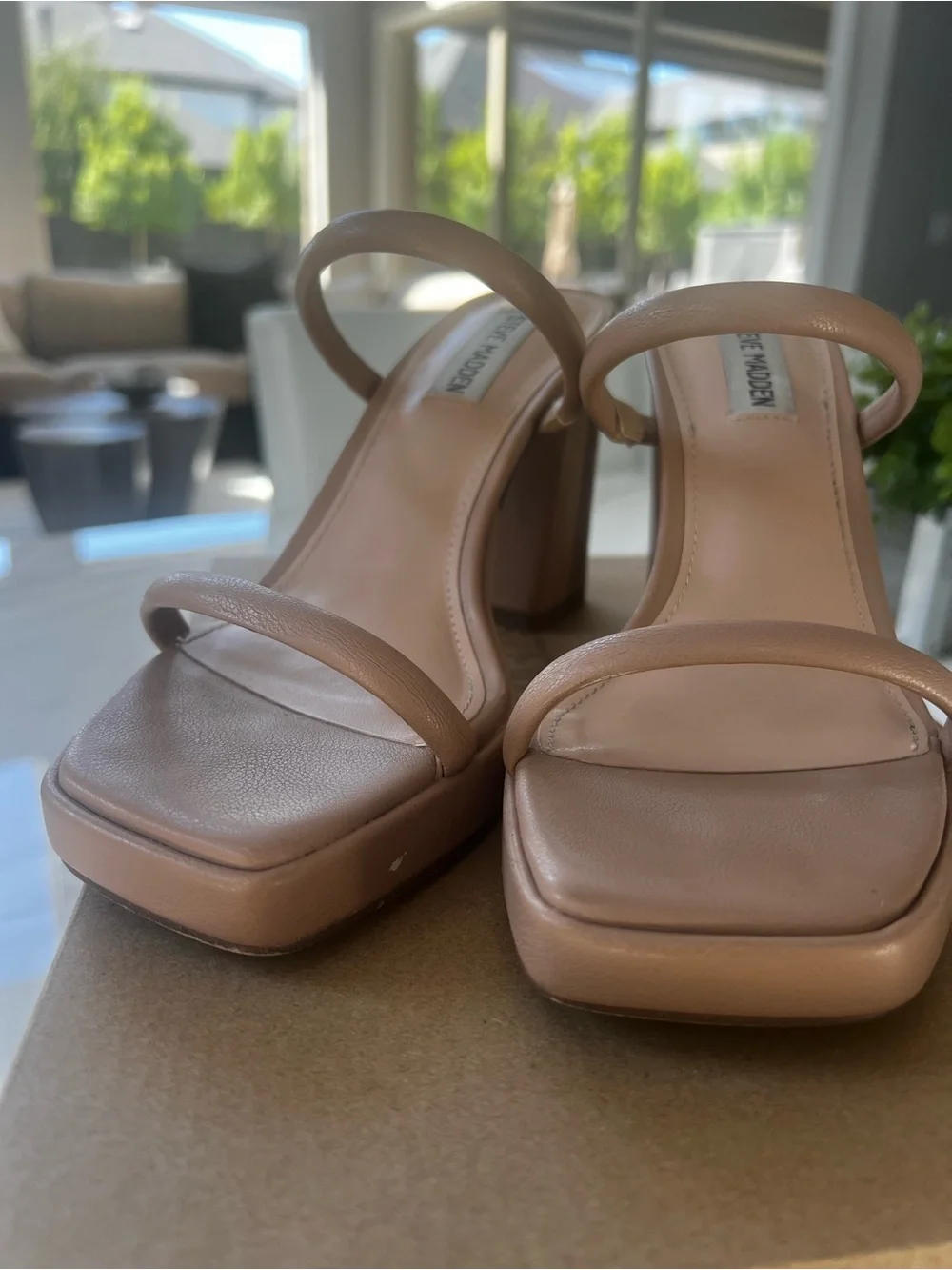 Steve Madden Cognac Double-Strap Block Heel Sandals